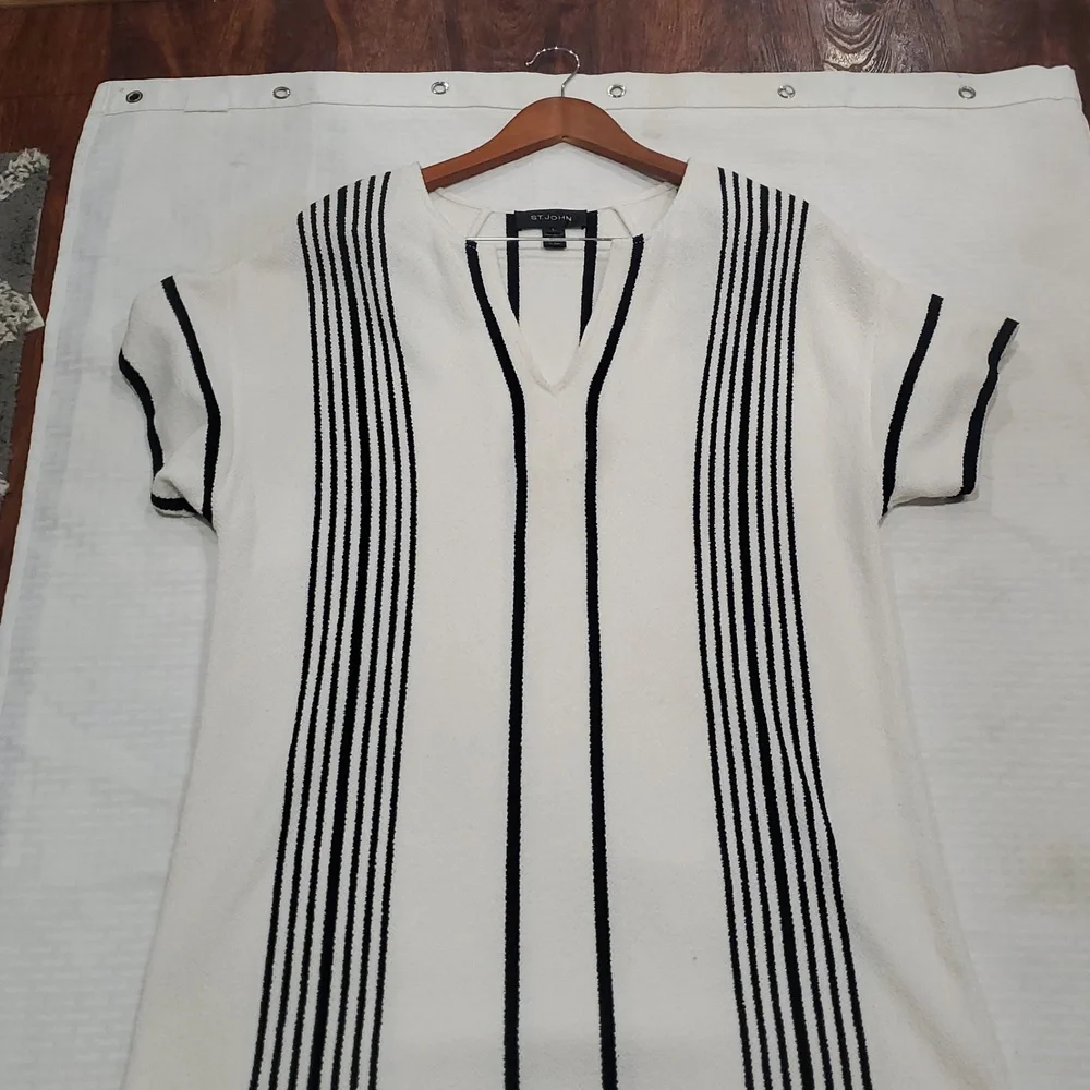 St John white black Terry Cloth  striped knit tunic dress size L - Picture 10 of 16